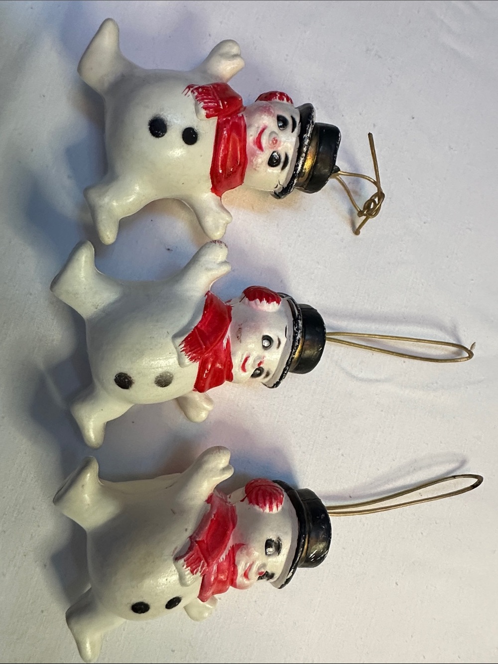 Set of three vintage snowman blow mould ornaments